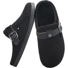Hsyooes Women's Men's Fuzzy Slippers Orthotic Arch Support Fleece Lined House Slippers Comfy Winter Slip On Clogs for Plantar Fasciitis Indoor Outdoor with Adjustable Buckle
