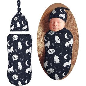 Boho Wolf Newborn Swaddle Blankets Hat Sets Soft Baby Receiving Blanket Swaddle Sack for Baby Shower Infant Boy Girl Gift