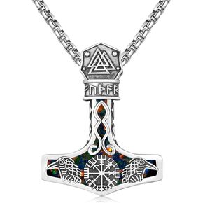 Thor Hammer Necklace 925 Sterling Silver Viking Mjolnir Necklace Oxidize Norse Runes Amulet Jewelry Gifts for Women Men