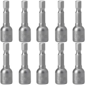 10Pcs Power Nut Driver Set 1/4 Inch Hex Shank 42mm Length Diameter 8mm Magnetic Quick Change Socket Nut Impact Driver Adapter Power Nut Driver Repairing Tool Kit