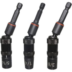 3pcs Magnetic Pivoting Nut Driver Set Hex Shank Quick Change Power Nut Driver Drill Bit Impact Driver Socket Set Nut Setter 1/4, 5/16, 3/8-Inch