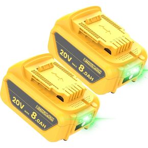 8.0Ah Replacement for Dewalt 20V Max Battery, Compatible with Dewalt 20V Battery Max XR DCB207 DCB206 DCB204 DCB201 DCB200 DCD/DCF/DCG Series 2PCS in Kuwait