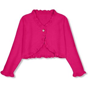 Big Girls Button Knit Bolero Shrug Christmas Forest Green Ruffle Cuff Long Sleeve Cropped Cardigan