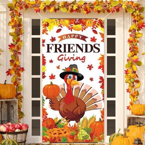 Large Friendsgiving Decorations Door Cover 6x2.9 Ft Friendsgiving Party Decorations Happy Friendsgiving Turkey Hanging Backdrop for Indoor Outdoor Thanksgiving Door Banner Party Supplies