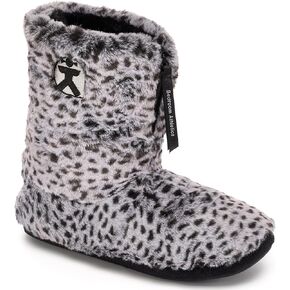 Slipper Boots for Women Indoor and Outdoor - Warm Faux Fur Memory Foam House Slippers, Non-Slip Outsole, Machine Washable, Zip Up - Charcoal Leopard Slippers - Sabor