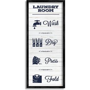 Stupell Industries Laundry Room Rustic Sign Wash Dry Fold Icons, Designed by Melody Hogan Canvas Wall Art, 13 x 30, Off- White