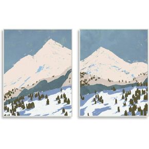 Stupell Industries Snowy Mountain Forest Landscape Calming Blue Peaks, Designed by Jacob Green Wall Art, 2pc, Each 11 x 14, Grey Framed