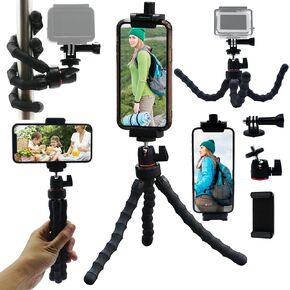 Flexible Camera Tripod Compatible with GoPro Hero 13 12 11 10 9, Bendable Phone Tripod Mini Tripod for iPhone, Video Recording Vlogging, Phone Holder Mount Stand 360° Rotation Camera Tripod