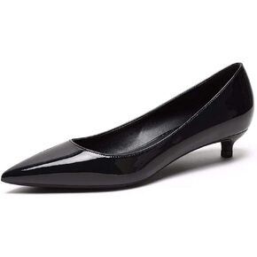 Women's Patent Leather Slip On Pointed Toe Ultra Low Kitten Heel Basic Dress Pumps Shoes