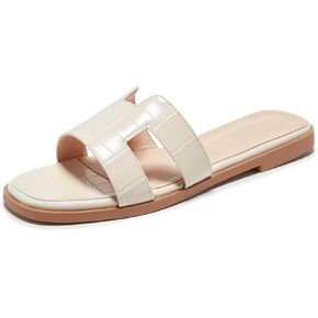صنادل مسطحة بحزام H من TRULAND للنساء - صنادل صيفية أنيقة مفتوحة من الأمام مربعة الشكل in Kuwait