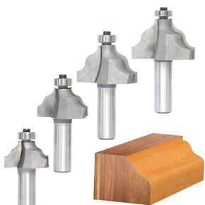 4Pcs Wavy Edge Molding Router Bits,1/2" Shank,3/4",7/8",1-1/8",1-1/4" Cutting Height for Wood Table Edging,Picture Frames Profiling,Furniture Moulds Projects with Bearing Guided
