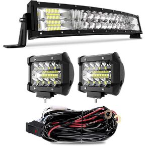 LED Light Bar TERRAIN VISION 50 Inch 288W Curved Spot Flood Combo Driving Lights W/ 2pcs 4 Inch 60W Led Fog Lights W/Wiring Kit for Jeep Trucks ATV Polaris Boat