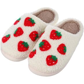 Geyoga Winter Slippers for Women Fuzzy Warm Cute Strawberry Slippers Fluffy Slip on House Shoes for Indoor Outdoor Home