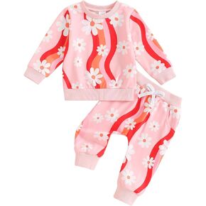 Toddler Girl 2 Piece Clothes Baby Floral Sweatsuit Set Daisy Sweatshirt Sweatpants Tracksuit Fall Winter outfits