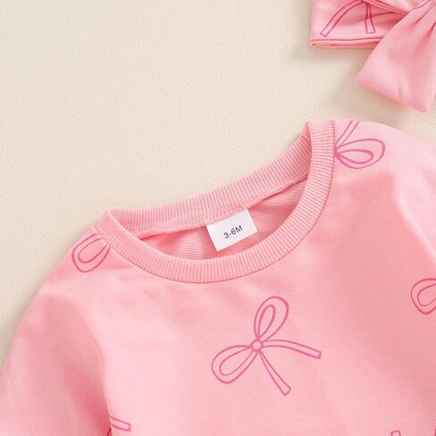 Baby Girl Crewneck Sweatshirt Romper Long Sleeve Bow Print Oversized Bubble Romper Newborn Fall Winter Clothes in Saudi Arabia