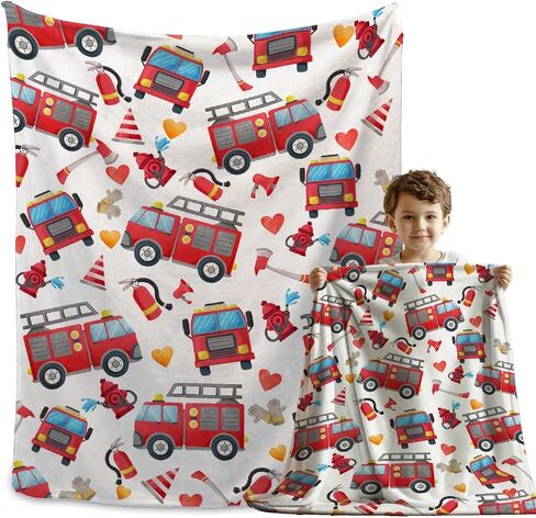 Firefighter Firetruck Blanket Gifts for Boys Girls, Firefighter Throw Blanket Gifts for Baby Fireman Fire Engine Decor Soft Lightweight Flannel Fleece Fire Trucks Blankets for Nursery 40x30In in Saudi Arabia