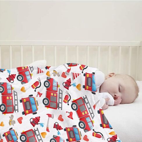 Firefighter Firetruck Blanket Gifts for Boys Girls, Firefighter Throw Blanket Gifts for Baby Fireman Fire Engine Decor Soft Lightweight Flannel Fleece Fire Trucks Blankets for Nursery 40x30In in Saudi Arabia