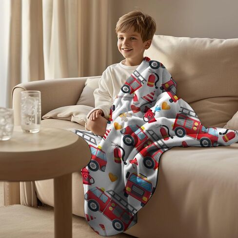 Firefighter Firetruck Blanket Gifts for Boys Girls, Firefighter Throw Blanket Gifts for Baby Fireman Fire Engine Decor Soft Lightweight Flannel Fleece Fire Trucks Blankets for Nursery 40x30In in Saudi Arabia