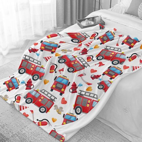 Firefighter Firetruck Blanket Gifts for Boys Girls, Firefighter Throw Blanket Gifts for Baby Fireman Fire Engine Decor Soft Lightweight Flannel Fleece Fire Trucks Blankets for Nursery 40x30In in Saudi Arabia