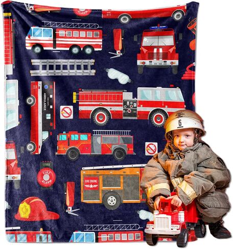 Firefighter Firetruck Blanket Gifts for Boys Girls, Firefighter Throw Blanket Gifts for Baby Fireman Fire Engine Decor Soft Lightweight Flannel Fleece Fire Trucks Blankets for Nursery 40x30In in Saudi Arabia