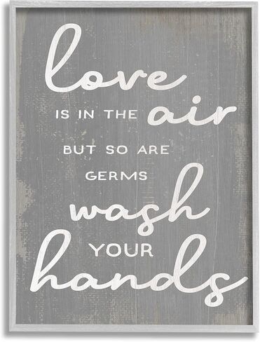 Stupell Industries Love and Germs in Air Wash Your Hands Phrase, Design by Daphne Polselli Gray Framed Wall Art, 11 x 14, Grey in Saudi Arabia