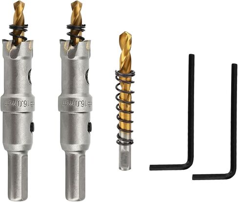 طقم منشار ثقب TCT مقاس 5/8 بوصة من كربيد التنجستن لقمة مثقاب مع مثقاب طيار مطلي بالتيتانيوم للمعادن والفولاذ المقاوم للصدأ والحديد (16 مم - قطعتان) in Saudi Arabia
