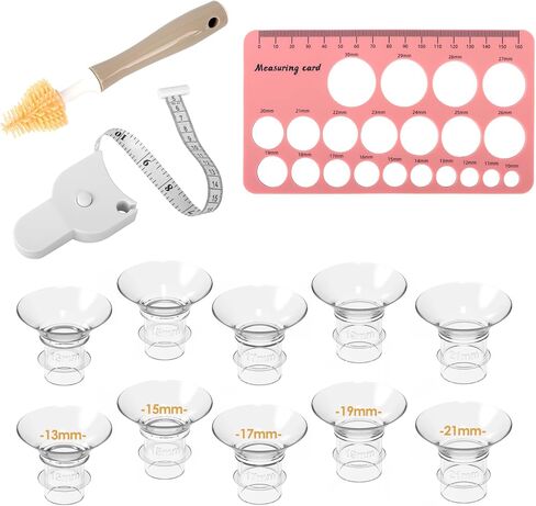 10PCS Flange Inserts 13/15/17/19/21mm for 24mm Flange/Shield, Flange Sizing Kit with Nipple Ruler, Cleaning Brush, Tape Measure, Compatible with Most Pumps: S12/S12 Pro/S9 (10PCS 13/15/17/19/21mm) in Saudi Arabia