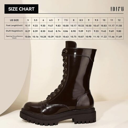 IDIFU IN2 Combat Boots Womens Mid Calf Lace Up Boots Low Heel Chunky Platform Lug Sole Heeled Boots Comfortable Cute Dress Boots for Women Zipper Fashion Round Toe Booties-LOOSEN ALL LACES FIRSTLY in Saudi Arabia