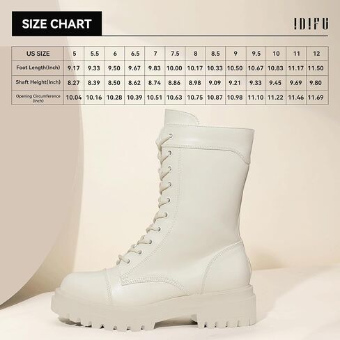 IDIFU IN2 Combat Boots Womens Mid Calf Lace Up Boots Low Heel Chunky Platform Lug Sole Heeled Boots Comfortable Cute Dress Boots for Women Zipper Fashion Round Toe Booties-LOOSEN ALL LACES FIRSTLY in Saudi Arabia
