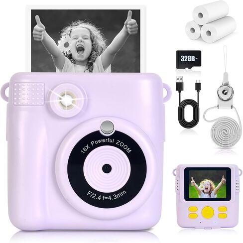 Instant Print Camera for Kids - 2.4 Inch Kids Camera Instant Print with Print Paper & 32G Card- Kids Toys HD Digital Camera as Christams Birthday Gifts for Girls Boys Age 3-12 (Purple) in Saudi Arabia