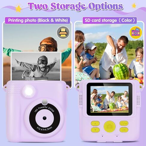 Instant Print Camera for Kids - 2.4 Inch Kids Camera Instant Print with Print Paper & 32G Card- Kids Toys HD Digital Camera as Christams Birthday Gifts for Girls Boys Age 3-12 (Purple) in Saudi Arabia