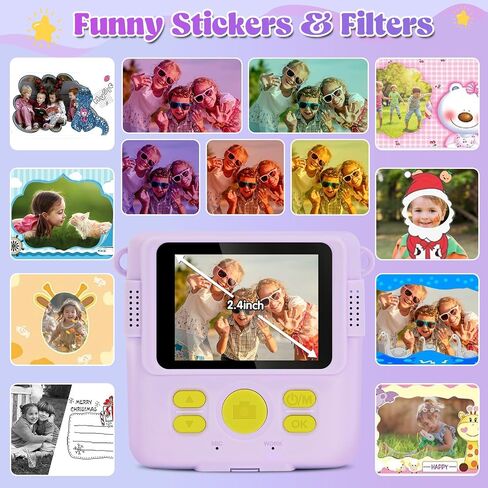 Instant Print Camera for Kids - 2.4 Inch Kids Camera Instant Print with Print Paper & 32G Card- Kids Toys HD Digital Camera as Christams Birthday Gifts for Girls Boys Age 3-12 (Purple) in Saudi Arabia
