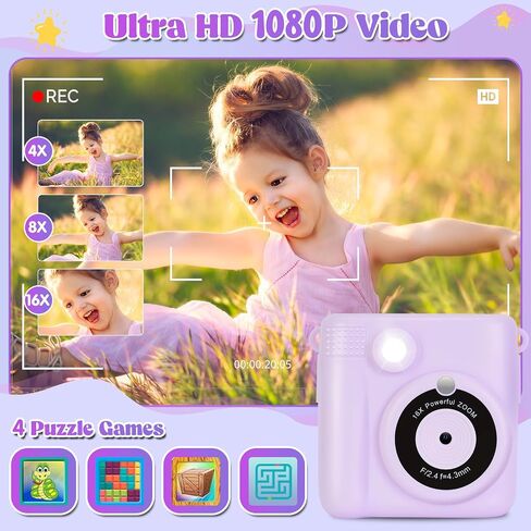 Instant Print Camera for Kids - 2.4 Inch Kids Camera Instant Print with Print Paper & 32G Card- Kids Toys HD Digital Camera as Christams Birthday Gifts for Girls Boys Age 3-12 (Purple) in Saudi Arabia