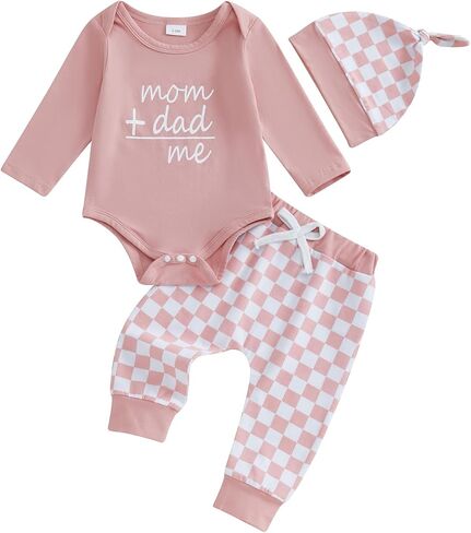 3Pcs Newborn Baby Girl Boy Coming Home Outfit Mom and Dad Me Romper Bodysuit Tops Pants Set +Hat Fall Clothes in Saudi Arabia
