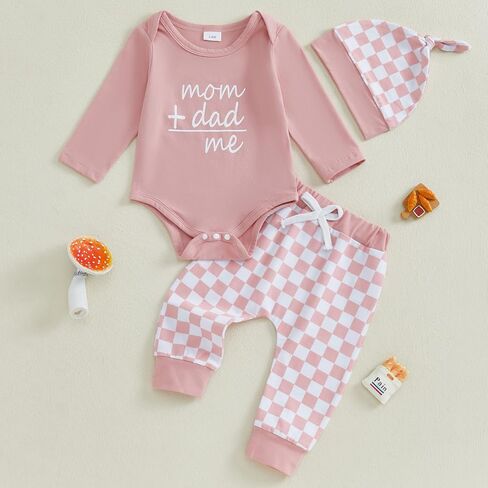 3Pcs Newborn Baby Girl Boy Coming Home Outfit Mom and Dad Me Romper Bodysuit Tops Pants Set +Hat Fall Clothes in Saudi Arabia