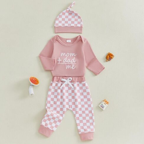 3Pcs Newborn Baby Girl Boy Coming Home Outfit Mom and Dad Me Romper Bodysuit Tops Pants Set +Hat Fall Clothes in Saudi Arabia