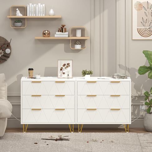 TVU 3 Drawer Wide Nightstand with Charging Station, 27.6 Inch Wood Nightstand for Bedroom, Living Room, White Dresser with Storage Drawers, Bedside Table with Metal Handle & Leg in Saudi Arabia