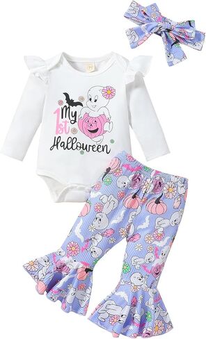Goodplayer My First Halloween Baby Outfit الوليد طفلة جرس أسفل الزي هالوين مضيئة السراويل مجموعة عقال الملابس in Kuwait