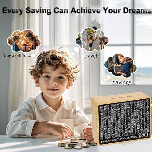 صندوق توفير المال الخشبي من Cash Vault، بنك العملات المعدنية الخنزير الخشبي، صندوق توفير نقدي لـ 10000 5000 3000 2000 1000 500 تحدي توفير المال، بنك المال للأطفال البالغين in Saudi Arabia