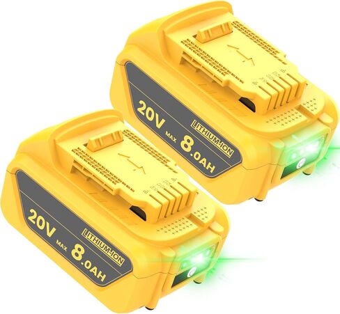 8.0Ah Replacement for Dewalt 20V Max Battery, Compatible with Dewalt 20V Battery Max XR DCB207 DCB206 DCB204 DCB201 DCB200 DCD/DCF/DCG Series 2PCS in Kuwait
