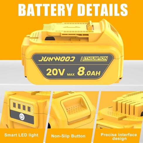 8.0Ah Replacement for Dewalt 20V Max Battery, Compatible with Dewalt 20V Battery Max XR DCB207 DCB206 DCB204 DCB201 DCB200 DCD/DCF/DCG Series 2PCS in Kuwait