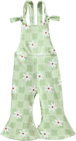 Emmababy Cow Print Baby Girl Bell Bottom Romper Toddler Floral Overalls Sleeveless Flare Jumpsuit Summer Clothes Western in Saudi Arabia