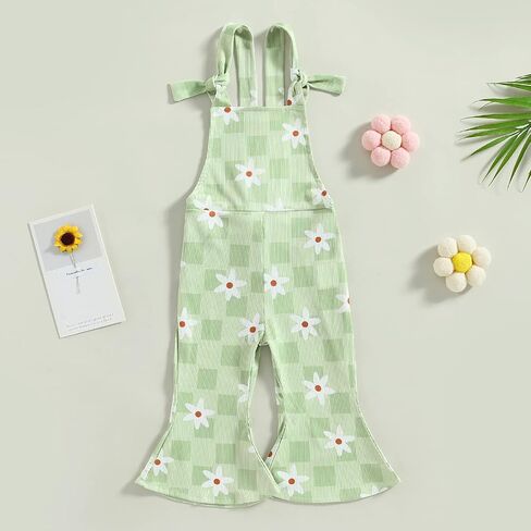 Emmababy Cow Print Baby Girl Bell Bottom Romper Toddler Floral Overalls Sleeveless Flare Jumpsuit Summer Clothes Western in Saudi Arabia