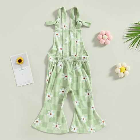 Emmababy Cow Print Baby Girl Bell Bottom Romper Toddler Floral Overalls Sleeveless Flare Jumpsuit Summer Clothes Western in Saudi Arabia