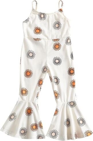 Emmababy Cow Print Baby Girl Bell Bottom Romper Toddler Floral Overalls Sleeveless Flare Jumpsuit Summer Clothes Western in Saudi Arabia