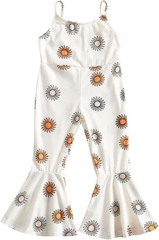 Emmababy Cow Print Baby Girl Bell Bottom Romper Toddler Floral Overalls Sleeveless Flare Jumpsuit Summer Clothes Western in Saudi Arabia