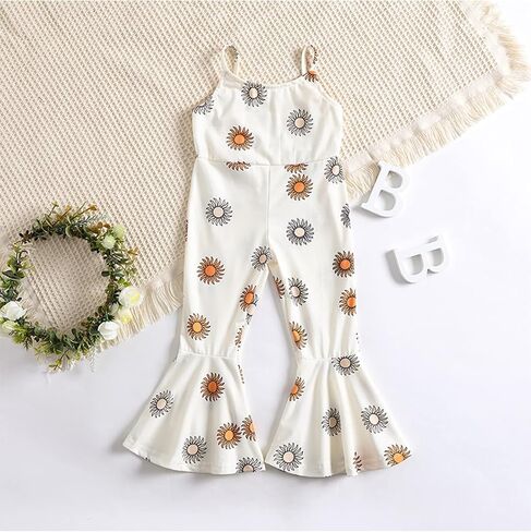 Emmababy Cow Print Baby Girl Bell Bottom Romper Toddler Floral Overalls Sleeveless Flare Jumpsuit Summer Clothes Western in Saudi Arabia