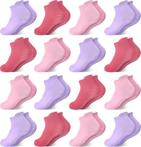 ELUTONG 16 Pairs Toddler Grip Socks for Boys Girls Non Slip Ankle Grippy Socks for Baby Infant Kids Aged 1-7T in Saudi Arabia