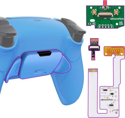 eXtremeRate Starlight Blue Rubberized Grip Programable RISE V3 Remap Kit for PS5 Controller BDM-030 040 050, Upgrade Board Redesigned Bottom Shell Back Buttons for PS5 Controller - NO Controller in Saudi Arabia