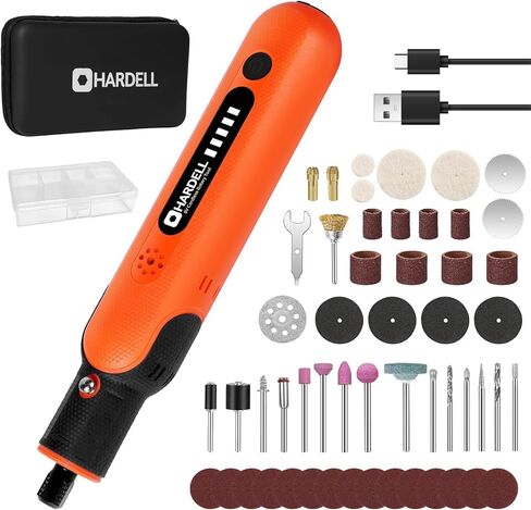 مجموعة أدوات دوارة هارديل 8 فولت لاسلكية مع 65 قطعة ملحقات، أداة دوارة كهربائية بـ 5 سرعات متغيرة، بطارية قابلة لإعادة الشحن، شحن من النوع C، للطحن والحفر والقطع والصنفرة والنحت والتلميع وما إلى ذلك in Kuwait